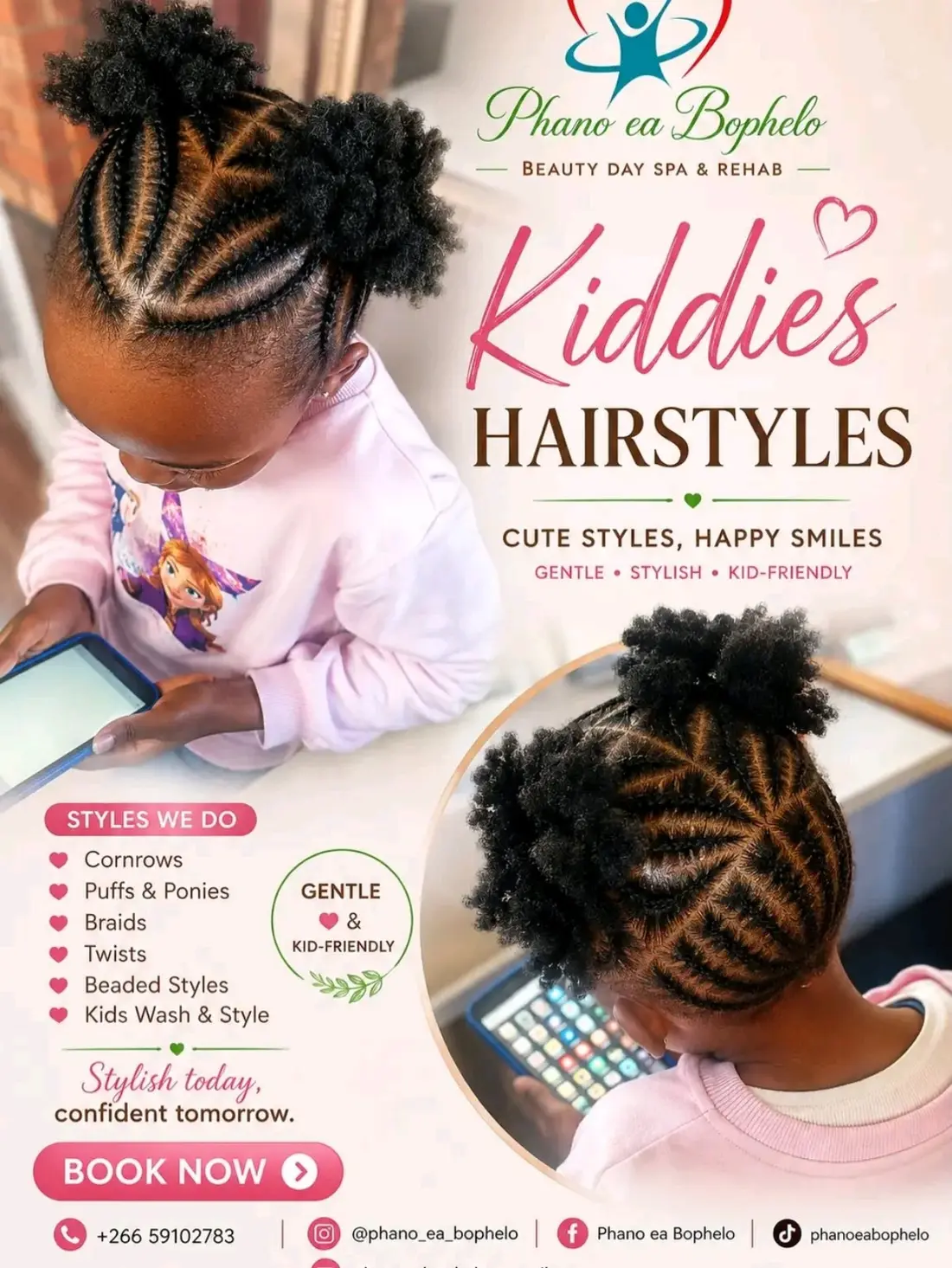 Kid-friendly hairstyle examples from Phano ea Bophelo